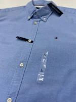 Tommy Hilfiger Men's Regular Fit Stretch Chambray Short Sleeve Shirt In Blue L/G - Image 7