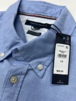 Tommy Hilfiger Men's Regular Fit Stretch Chambray Short Sleeve Shirt In Blue L/G - Image 4