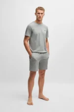 Hugo Boss Men's Stretch-Cotton Shorts With Contrast Logo and Drawcord In Grey - Image 4
