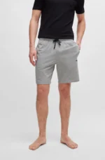 Hugo Boss Men's Stretch-Cotton Shorts With Contrast Logo and Drawcord In Grey - Image 3