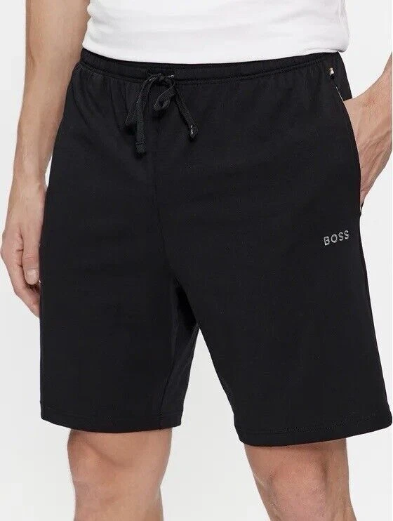 s-l1600 - 2026-07-10T222820.278 Hugo Boss Men's Stretch-Cotton Shorts With Contrast Logo and Drawcord In Black - Image 1
