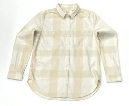 Levi's Women's Boyfriend Fit Check Shirt With Pocket In Soft Beige / White