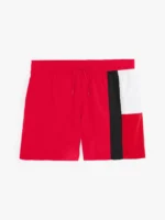 Tommy Hilfiger Men's Slim Fit Mid Length Swim Shorts In Medium Red Size XL