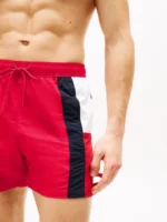 Tommy Hilfiger Men's Slim Fit Mid Length Swim Shorts In Medium Red Size XL - Image 4