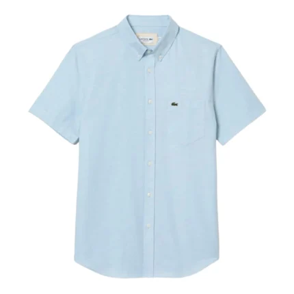 Lacoste Men’s Regular Fit Short-Sleeve Oxford Shirt In Blue Size S
